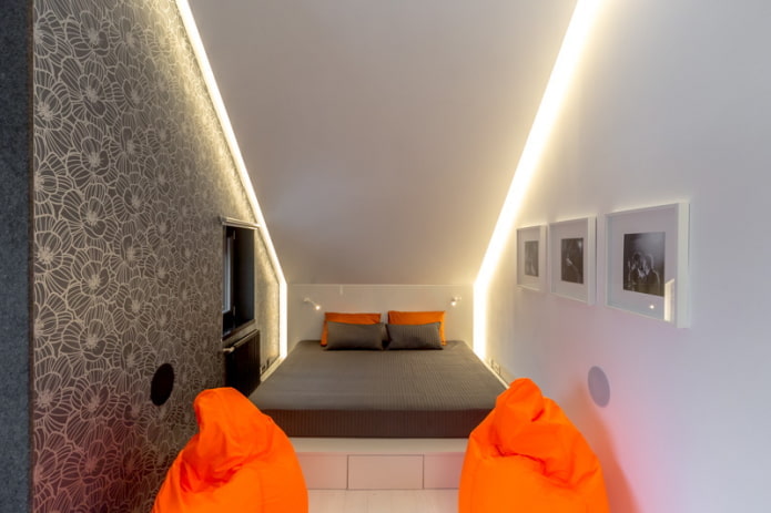 narrow bedroom in the attic