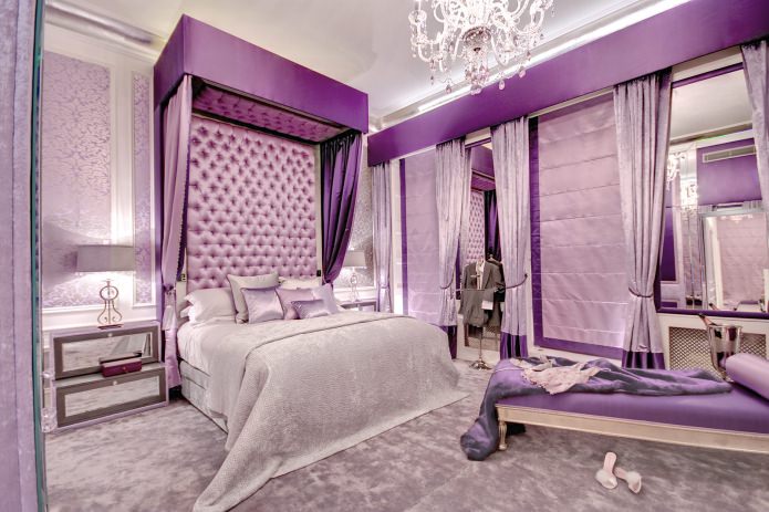 Lilac walls in a luxurious bedroom