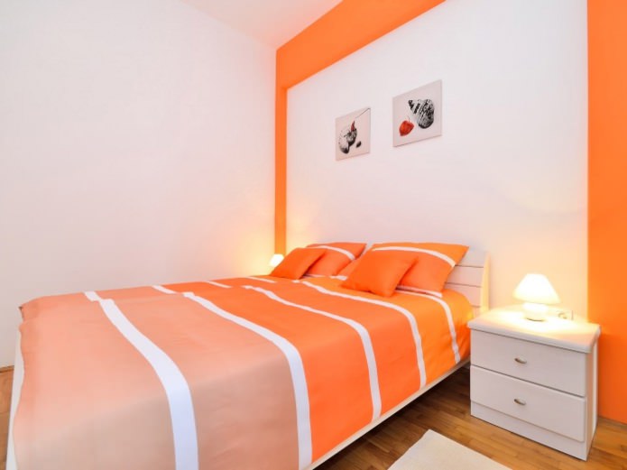orange and white bed linen