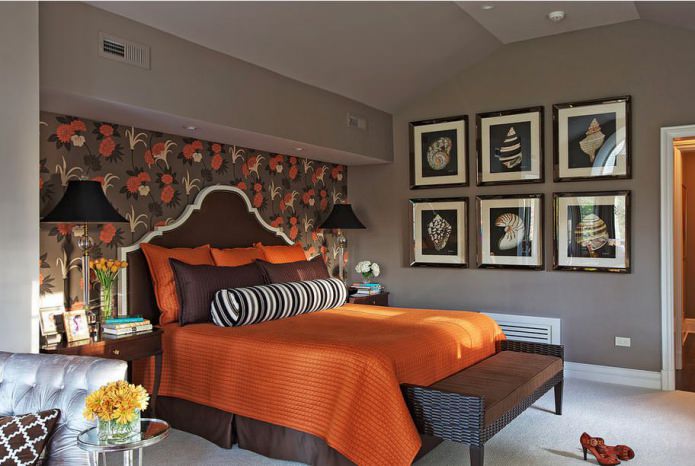 dark bedroom with a terracotta blanket