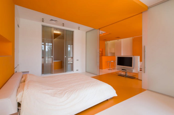 white and orange bedroom