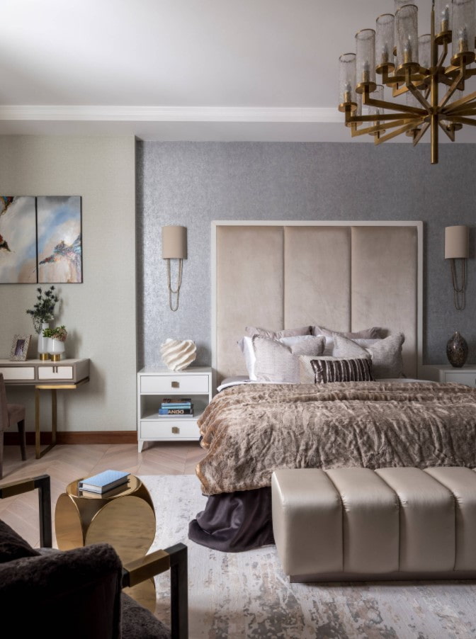 bed with a high headboard