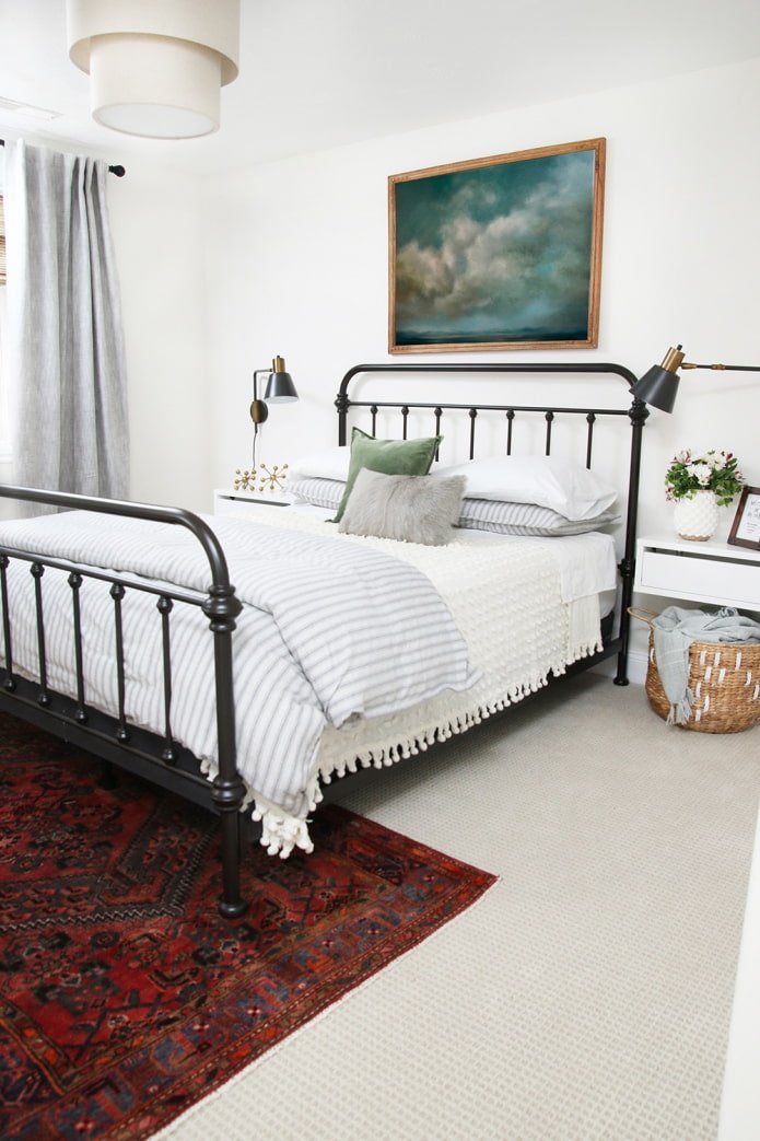 wrought-iron bed in the bedroom