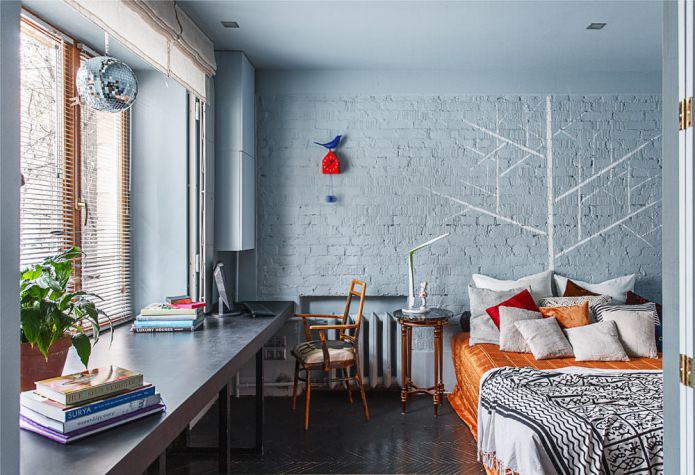 blue brick wall in the bedroom