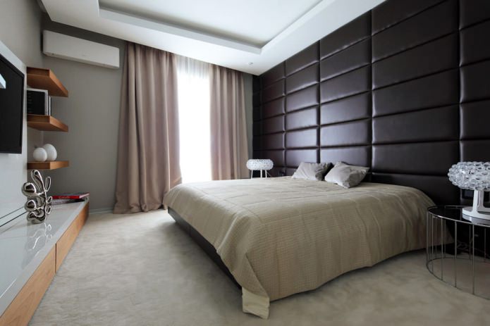Soft leather wall in the bedroom