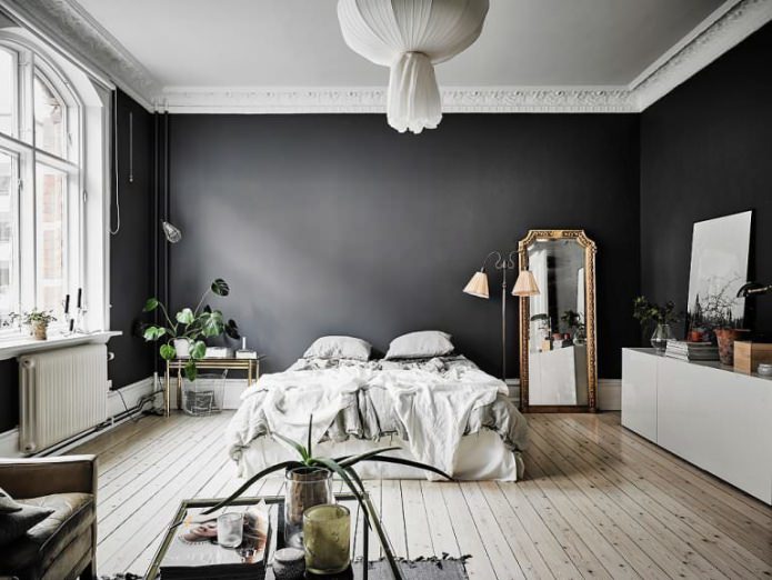 Black walls in the bedroom 