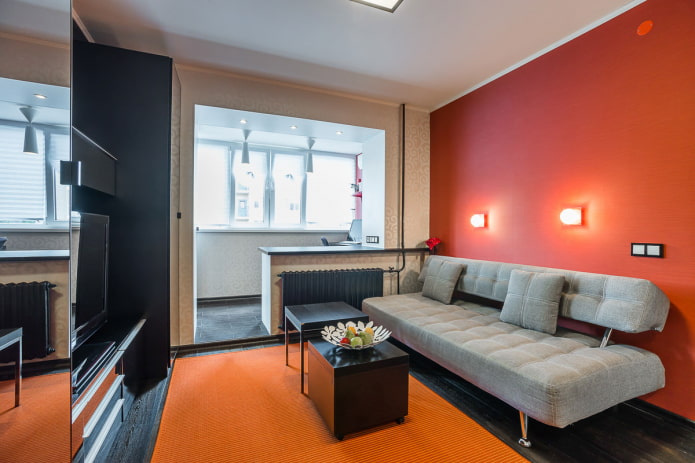 studio apartment interior with balcony