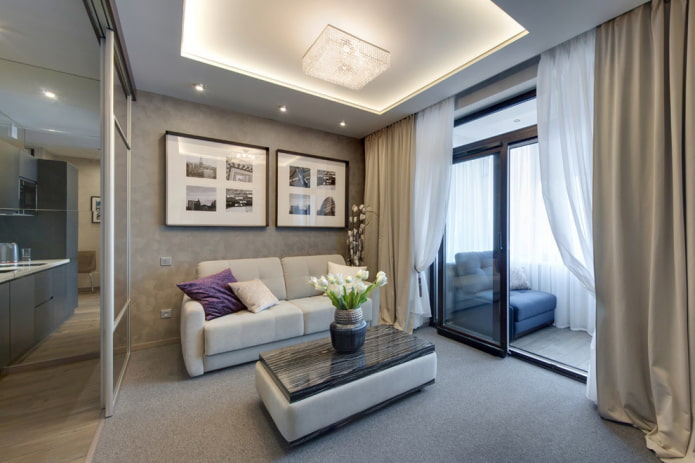 studio apartment interior with balcony