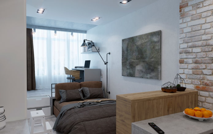 furniture arrangement in the interior of a studio apartment