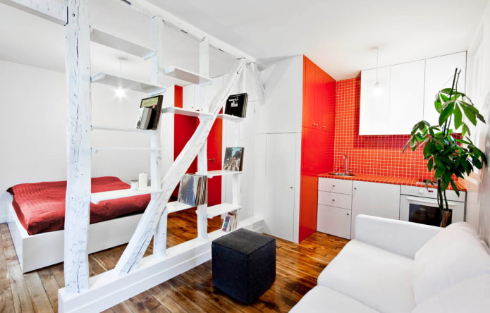 zoning in the interior of a studio apartment