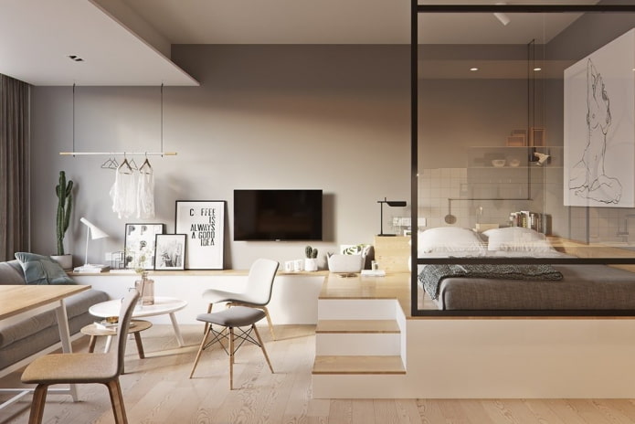 furniture arrangement in the interior of a studio apartment