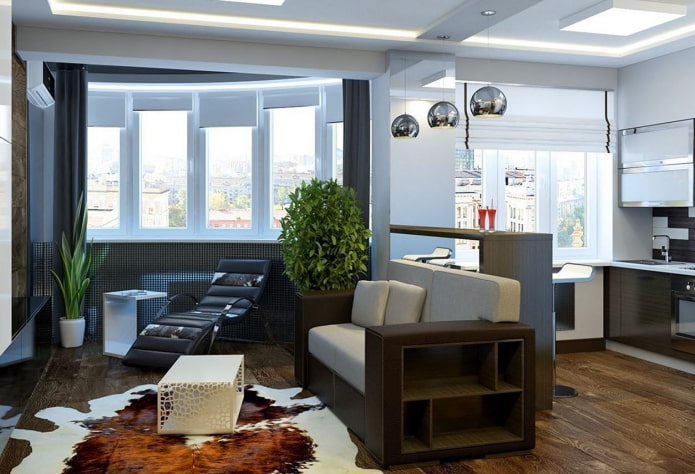 studio apartment interior with two windows