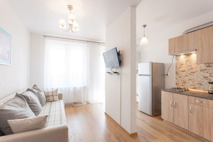 furniture arrangement in the interior of a studio apartment