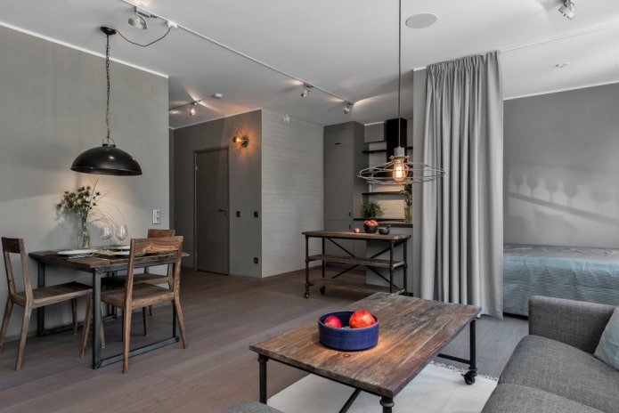 interior of a studio apartment in the loft style
