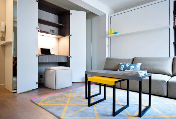 work area in the interior of a studio apartment