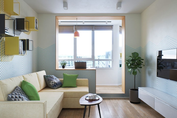 studio apartment interior with balcony