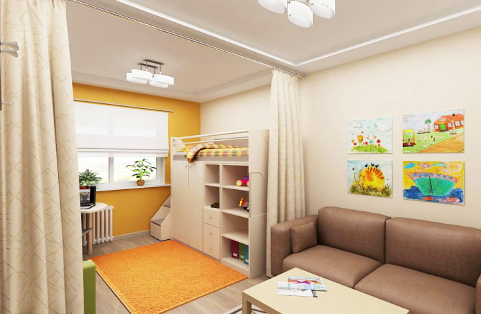 children's room in the interior of a studio apartment