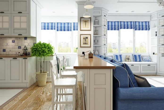 interior of a studio apartment in the Provence style