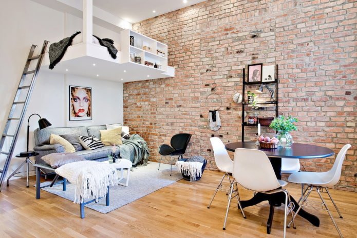 studio apartment interior in loft style