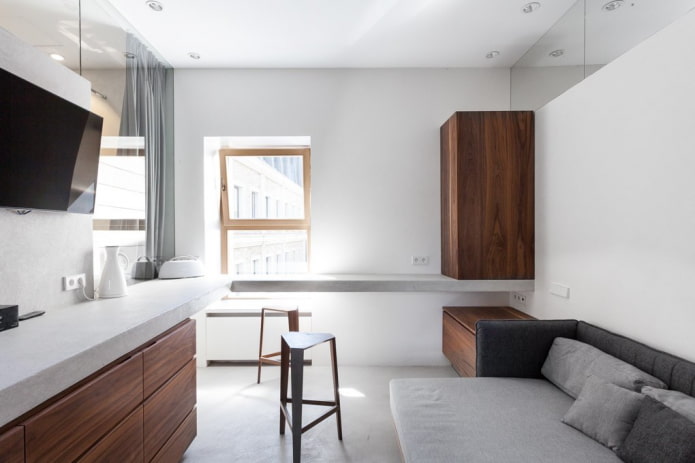 studio apartment interior in minimalist style
