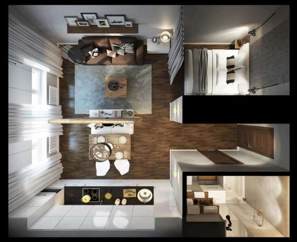 Layout of a studio apartment of 25 sq. m.