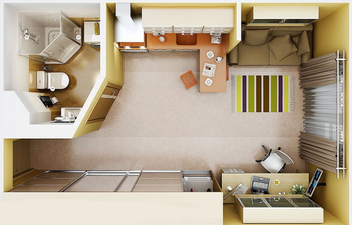 Layout of a studio apartment of 25 sq. m.