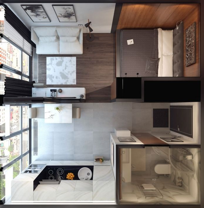 Layout of a studio apartment of 25 sq. m.