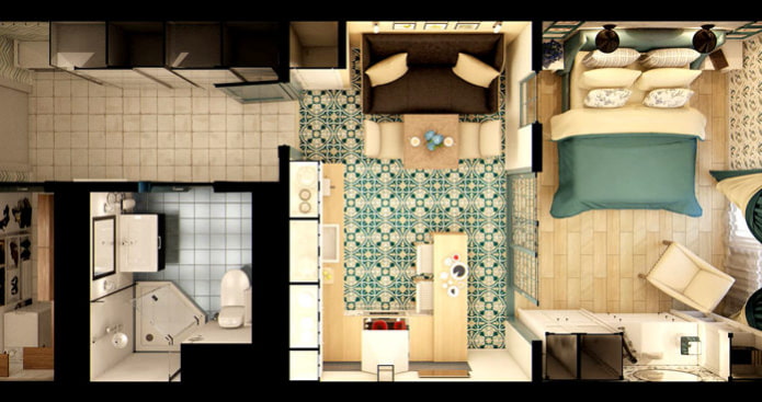 Layout of a studio apartment of 25 sq. m.