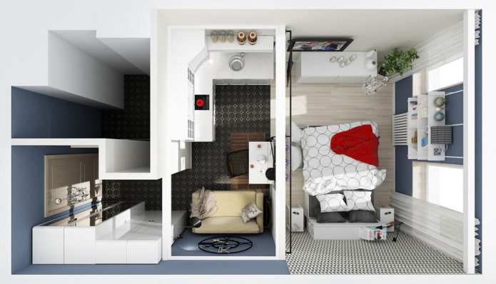 Layout of a studio apartment of 25 sq. m.