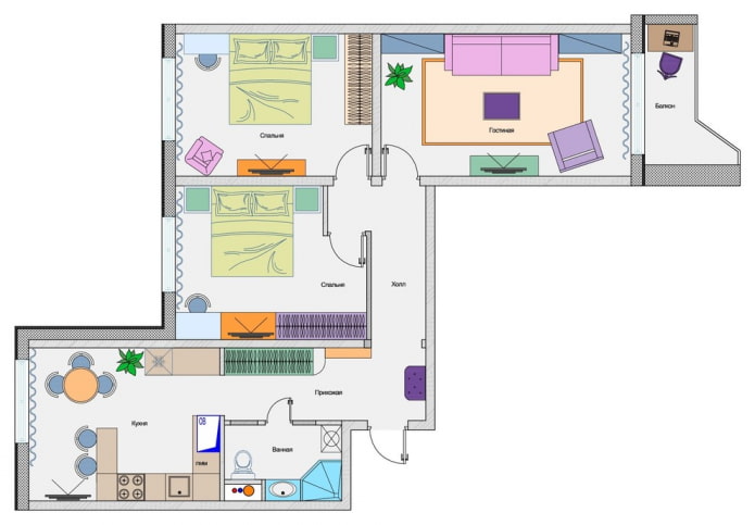 A three-room apartment with a study on the balcony