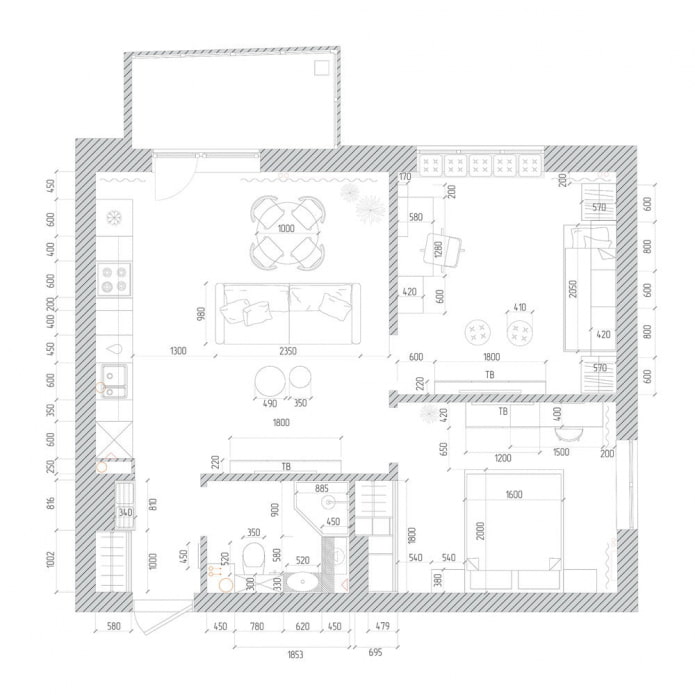 Layout of a stylish European-style three-room apartment
