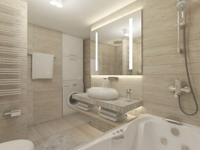 bathroom with travertine finishing