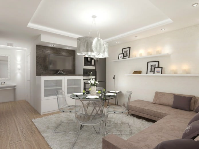 spacious dining room in a three-room apartment