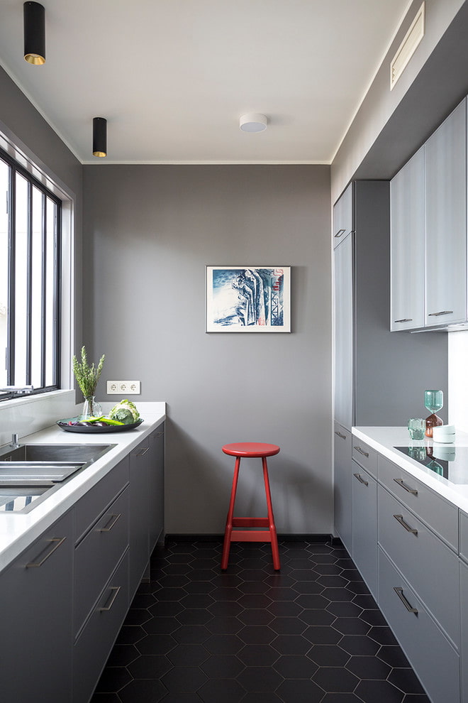 narrow kitchen space layout