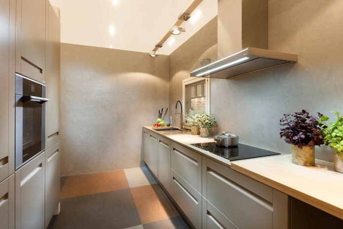 finishing of a narrow kitchen space