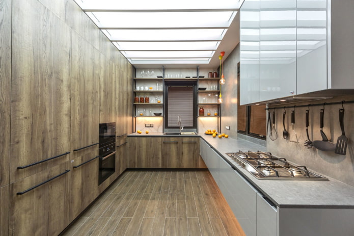 arrangement of a narrow kitchen space