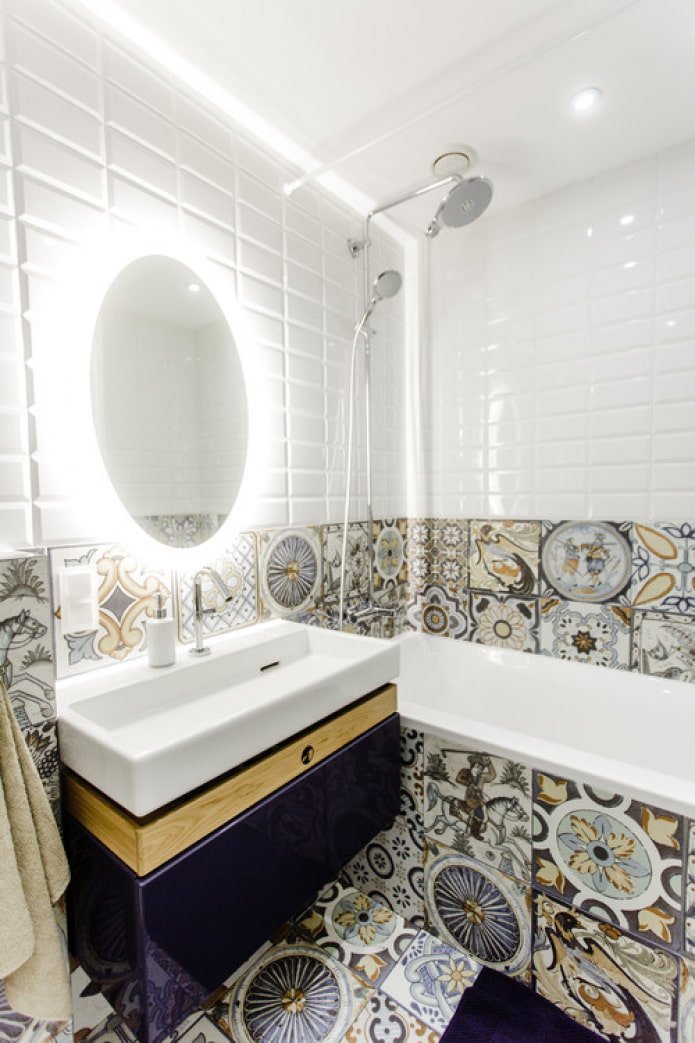 different tiles in the bathroom