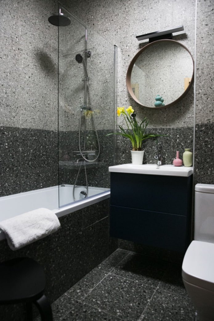 black tiles in the bathroom