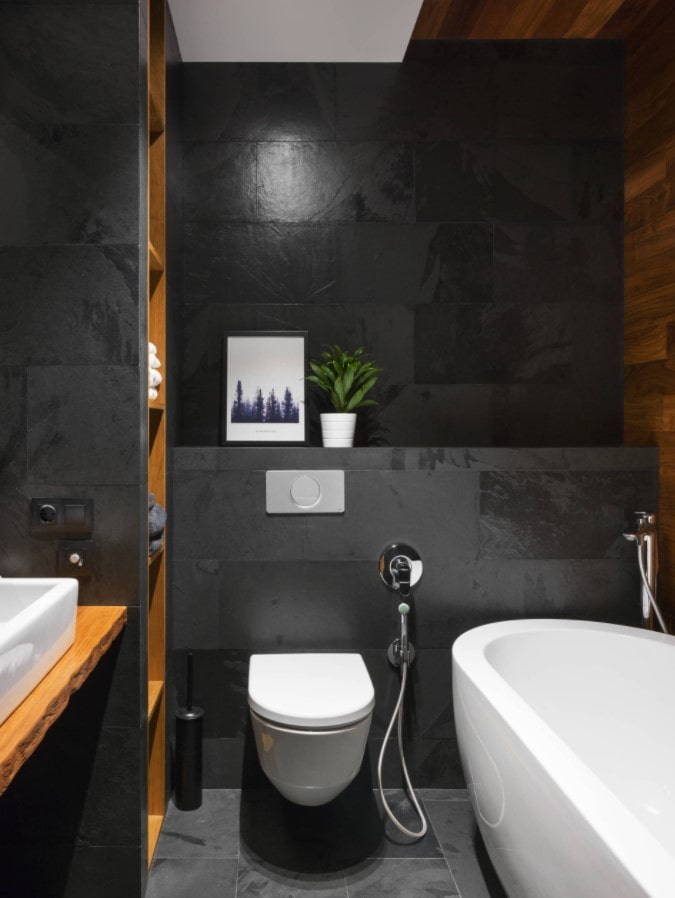 black tile in the bathroom