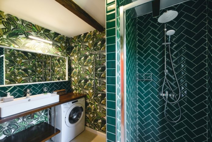 tropical print in the bathroom