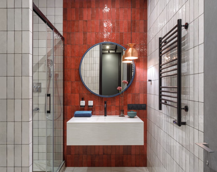 red tiles in the bathroom