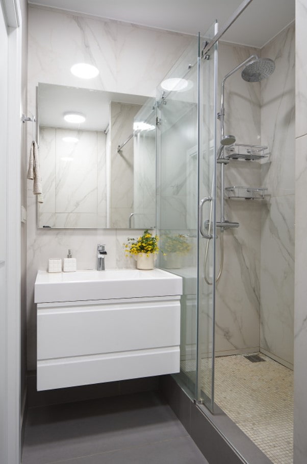 wall-hung white cabinet in the bathroom