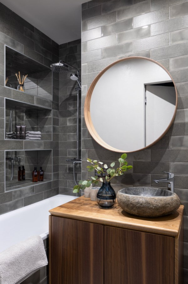 niches in the bathroom wall as shelves