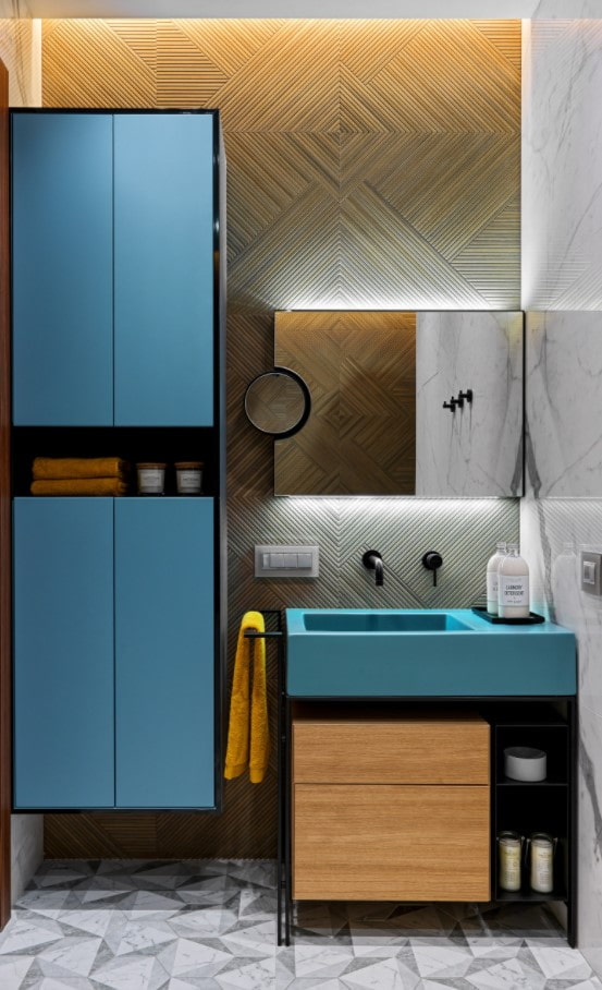 blue sink in the interior