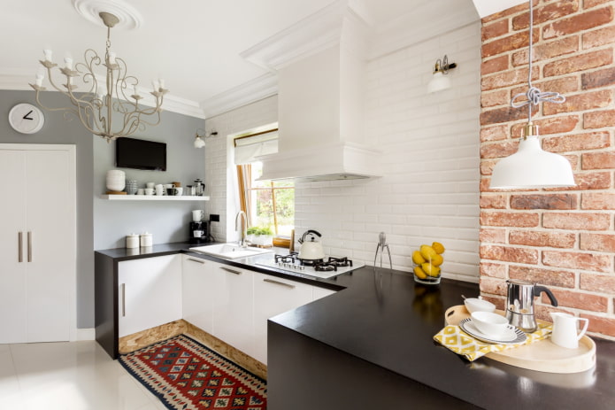 Kitchen with a brick-finished air duct