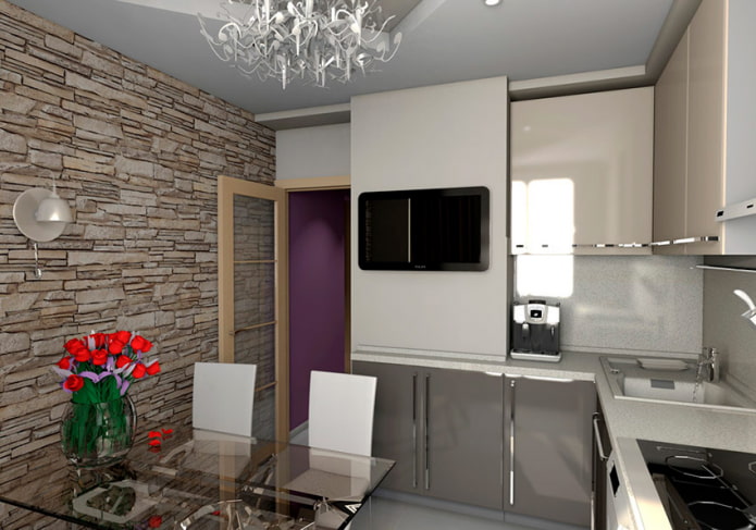 Kitchen with a TV on a ventilation box