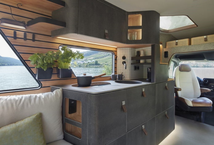 cooking area in a motorhome