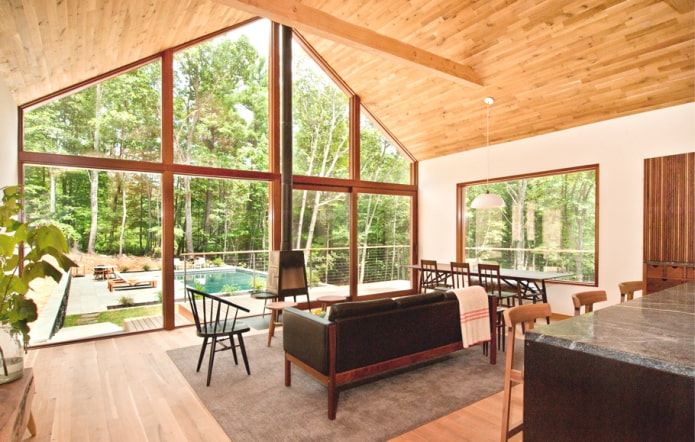 Living room with a view of the pool