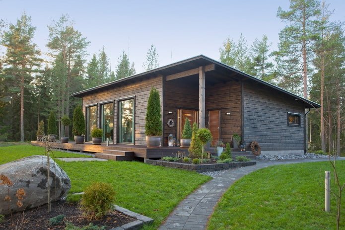 landscape design of the house in Scandinavian style