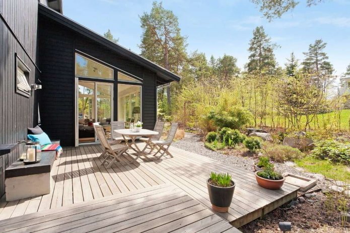 landscape design of the house in Scandinavian style